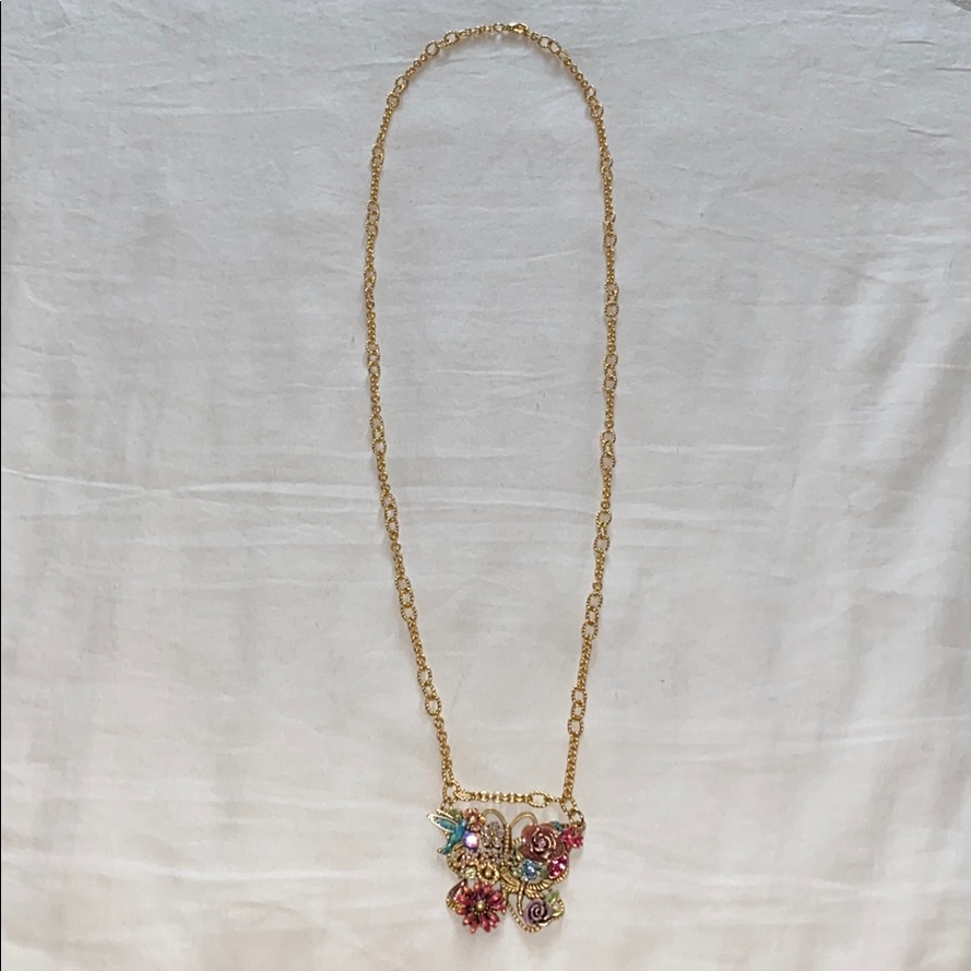 Glass Necklace With Colorful Bird And Flowers
